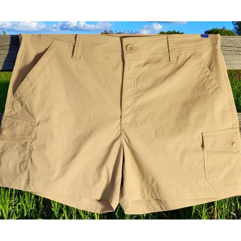 Eddie Bauer Women's 16 Khaki Cargo Shorts Utility Pockets Hiking Outdoor